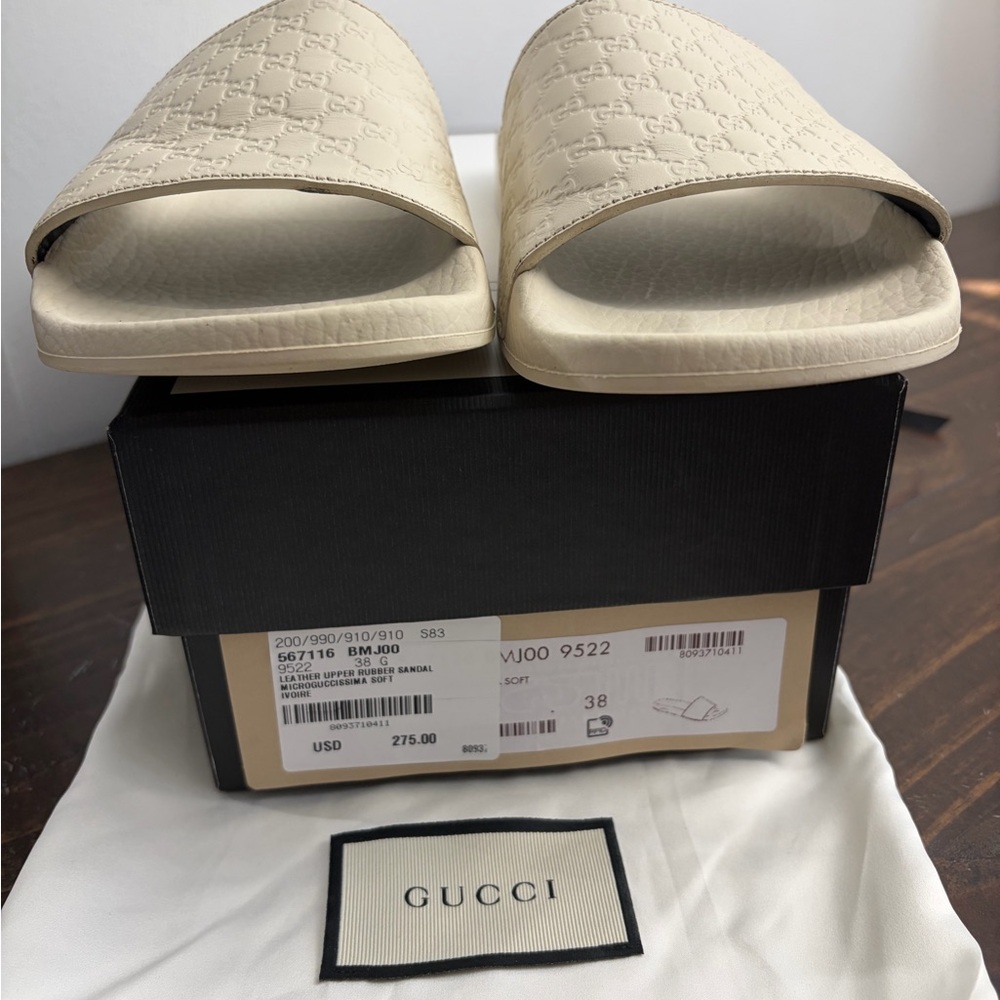 Gucci Cream Quilted Slide Sandals - Picture 7 of 7